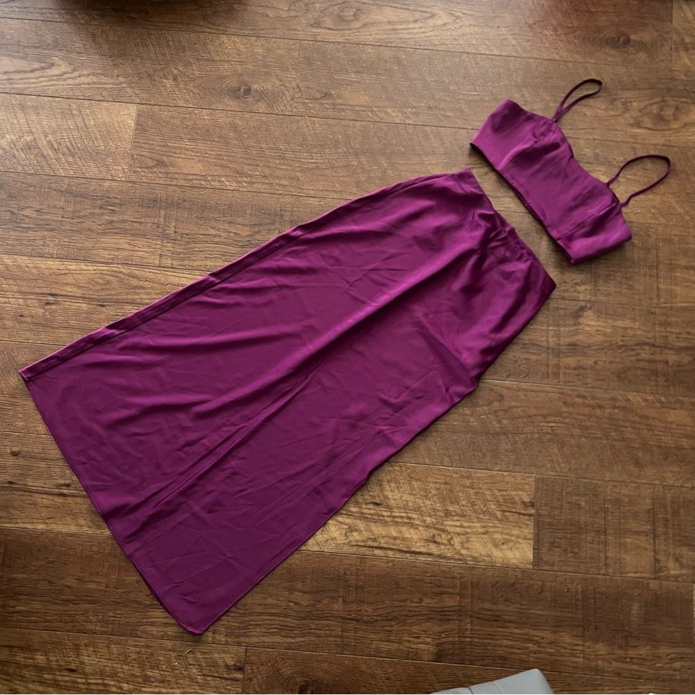 Purple Two-Piece Maxi Dress Skirt Set